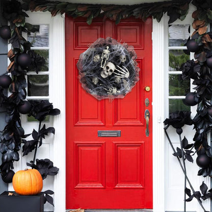 Halloween Krans – Mesh Schedel Garland voor Deur- en Muurdecoratie