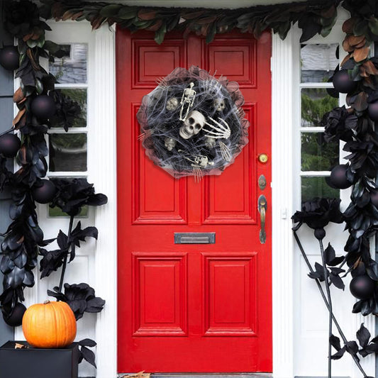 Halloween Krans – Mesh Schedel Garland voor Deur- en Muurdecoratie