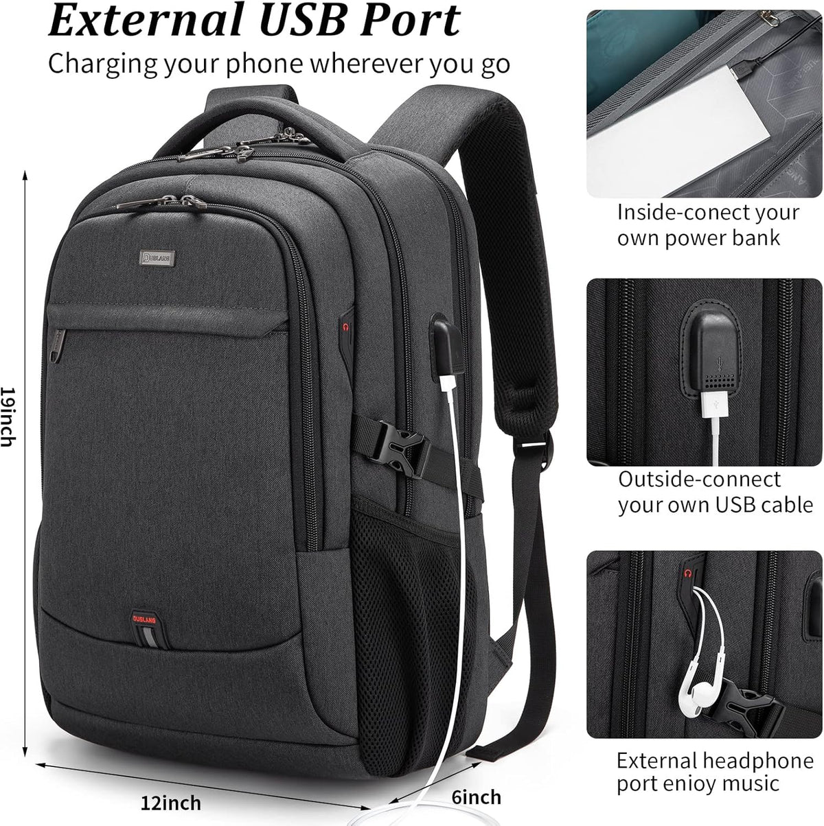 Waterdichte Laptop Rugzak met USB-poort en Georganiseerde Opslag