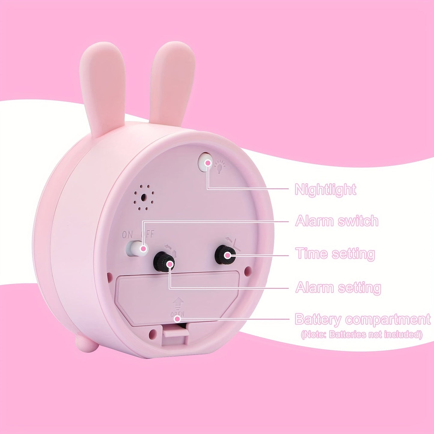 Kinderwekker met Nachtlampje – Stil, Konijnenmotief & Compact Design