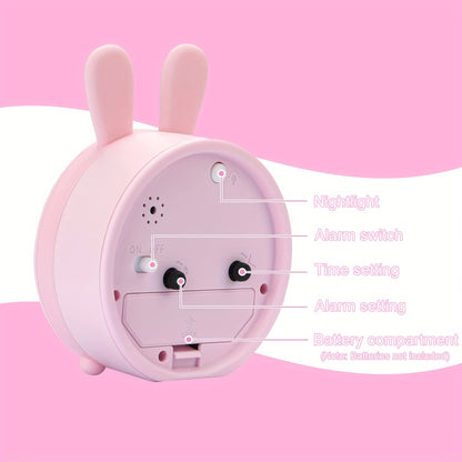 Kinderwekker met Nachtlampje – Stil, Konijnenmotief & Compact Design
