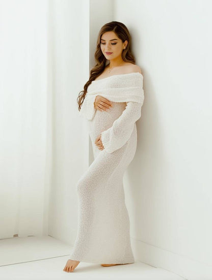 Off-Shoulder Zwangerschapsjurk met Lange Mouwen en Comfort