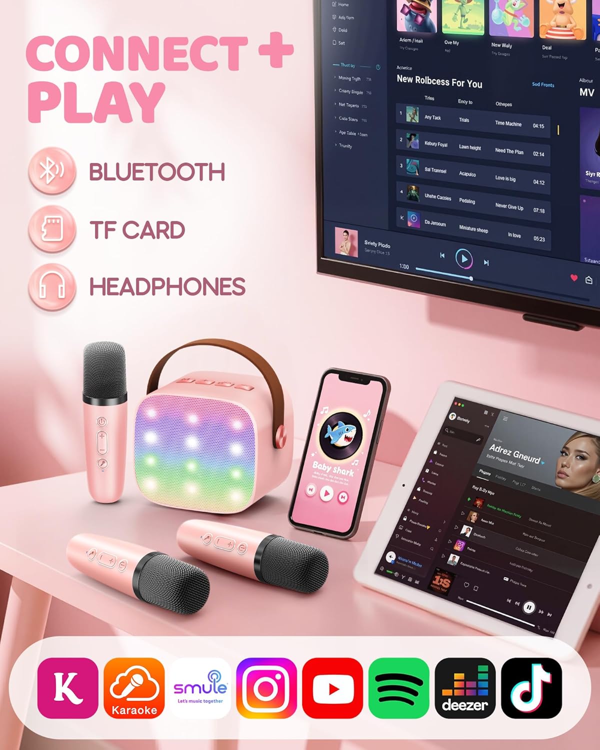 Skanto | Draagbare Mini-Karaoke-machine met Bluetooth-luidspreker en 2 Draadloze Microfoons – Veylo