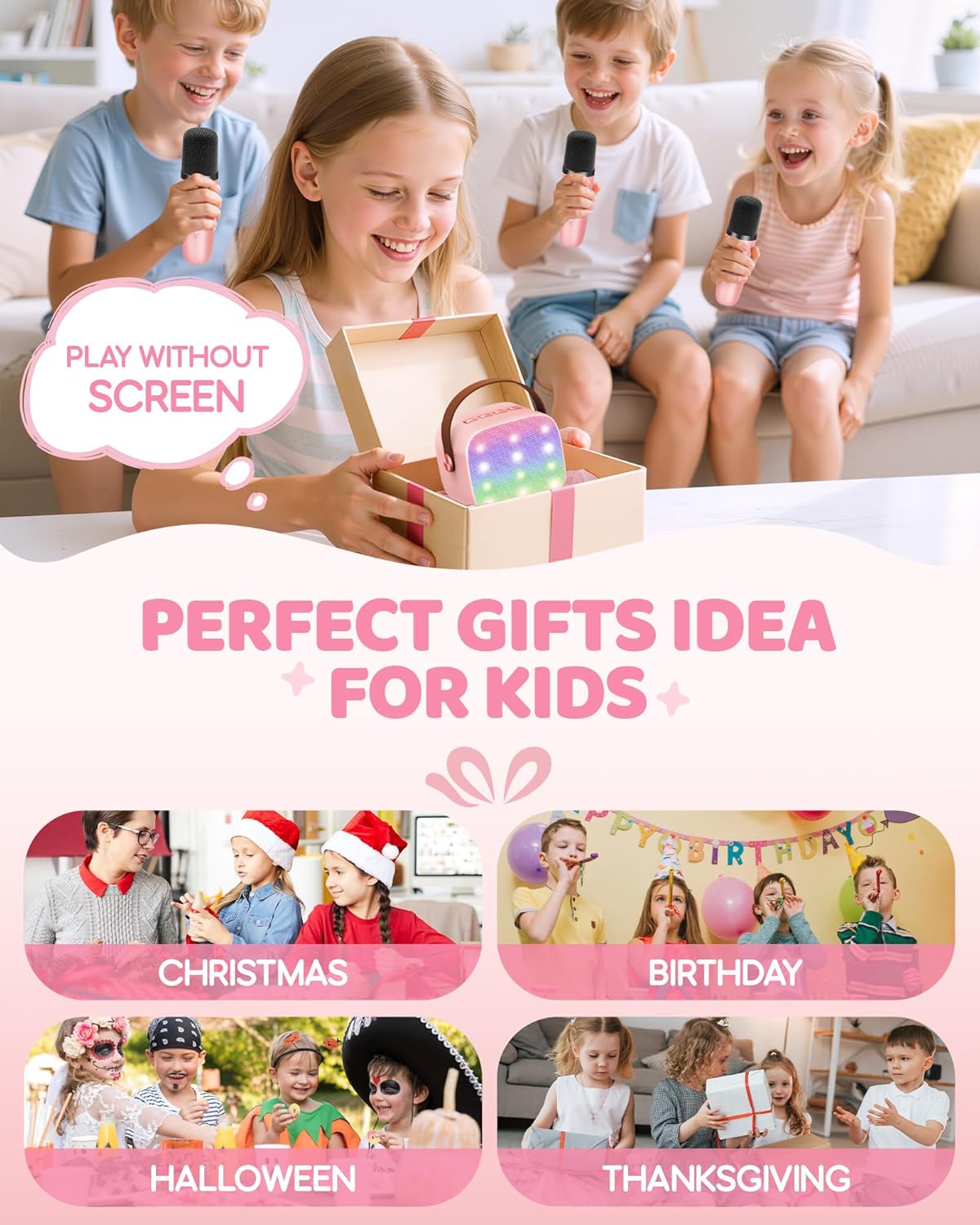 Skanto | Draagbare Mini-Karaoke-machine met Bluetooth-luidspreker en 2 Draadloze Microfoons – Veylo