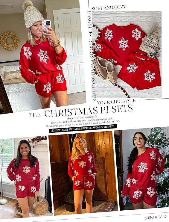 Ensemble Pyjama WinterWeef Noël – Tenue Lounge Tricotée avec Motif Flocon de Neige