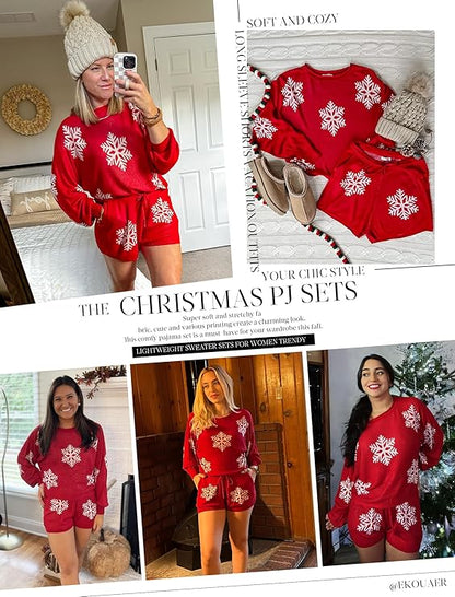 Ensemble Pyjama WinterWeef Noël – Tenue Lounge Tricotée avec Motif Flocon de Neige