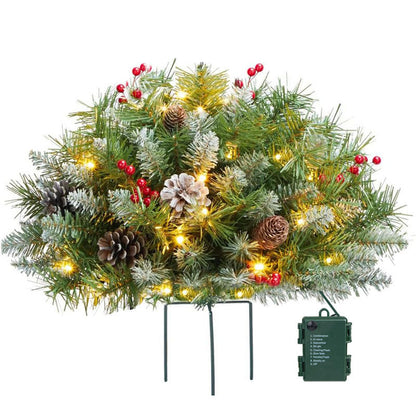 Kerst urn decoratie met LED-lampen | Realistische den takken & bessen | Binnen- en buitengebruik