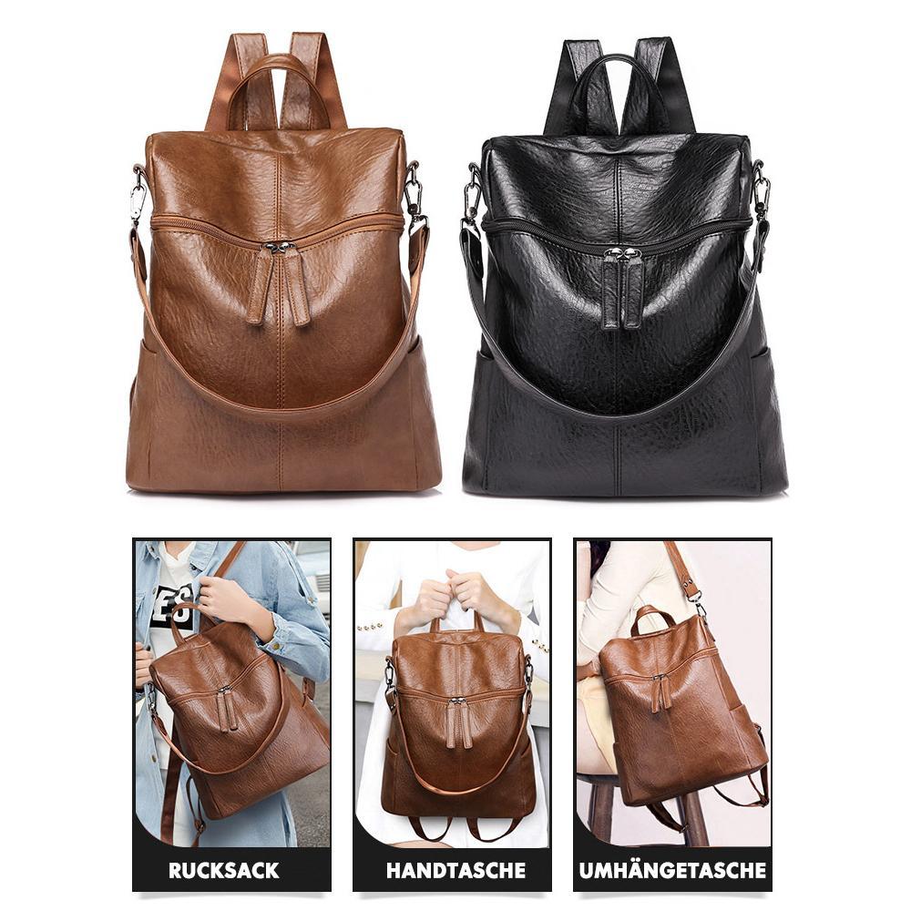 Premium Leren Rugzak met Grote Capaciteit - Zwart & Khaki