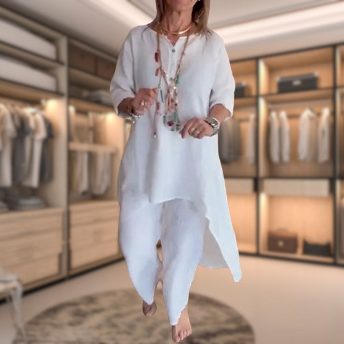 Elegante Dames Tweedelige Set – Comfortabele Luxe Outfit met Geruit Ontwerp