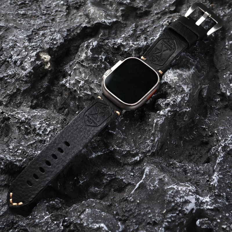 Vintage Volnerf Leren Apple Watch Band - Handgemaakt met Patina-Potentieel