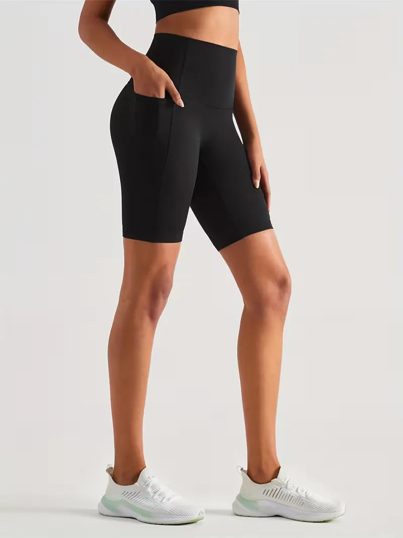 Dames Sportshort met Hoge Taille en Zijzak Ademend