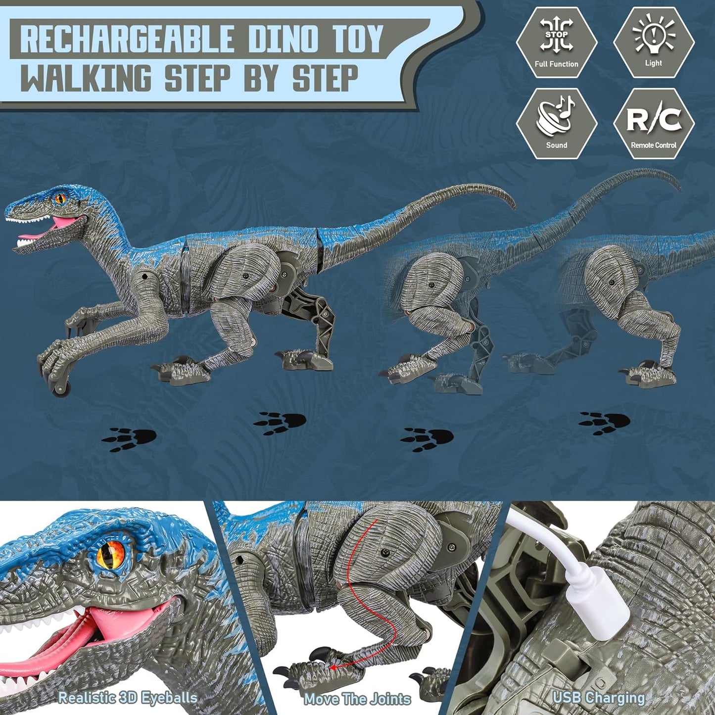 RaptorBeweeg – Afstandsbediening Dinosaur Speelgoed met Geluid, LED en Realistische Bewegingen