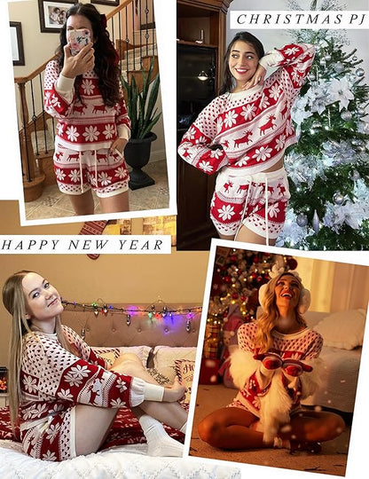 Ensemble Pyjama WinterWeef Noël – Tenue Lounge Tricotée avec Motif Flocon de Neige