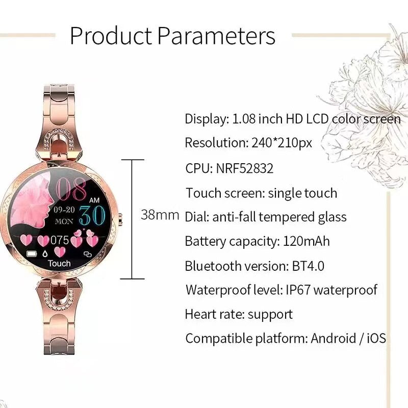 PolsVital Dames Smartwatch – Waterdicht, Gezondheids- en Fitnessmonitor in Stijlvol Design