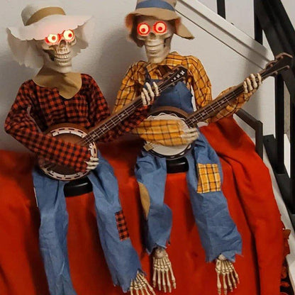 Gloeiende Banjo-Skeletten Duo - Interactieve Halloween Decoratie