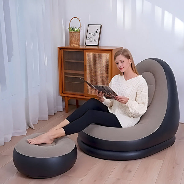 RelaxSeat Opblaasbare Lounge Stoel met Voetensteun – Binnen & Buiten Comfort