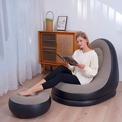 RelaxSeat Opblaasbare Lounge Stoel met Voetensteun – Binnen & Buiten Comfort