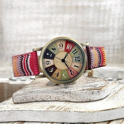 Vintage Regenboog Dameshorloge met Gevlochten Band - Elegant Accessoire