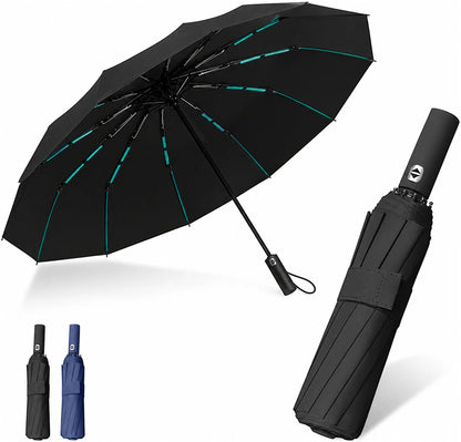 Compacte Windbestendige Zakparaplu 144 Ribben Zwart Opvouwbaar