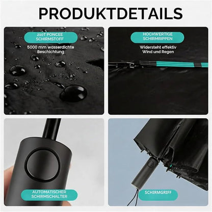 Compacte Windbestendige Zakparaplu 144 Ribben Zwart Opvouwbaar