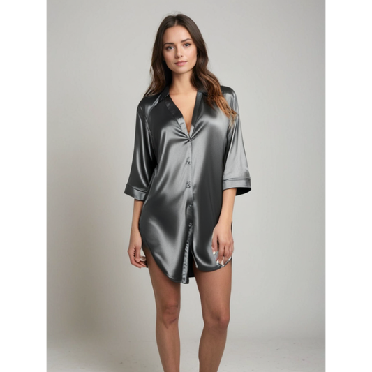 Zijdezacht Dames Nachthemd – Chique Pyjama met Knoopsluiting van Zijden Stof