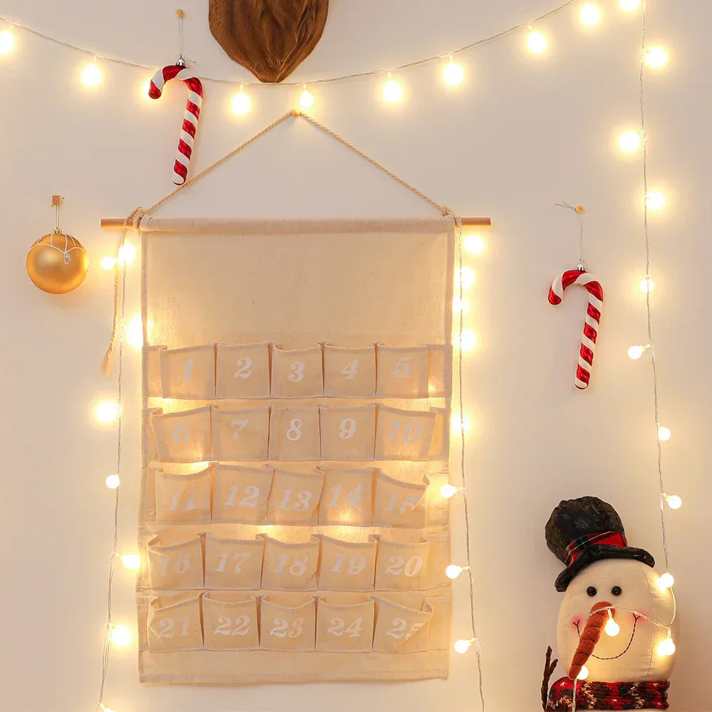 Katoenen Adventskalender met 24 Zakjes – Duurzame & Herbruikbare Kerstdecoratie