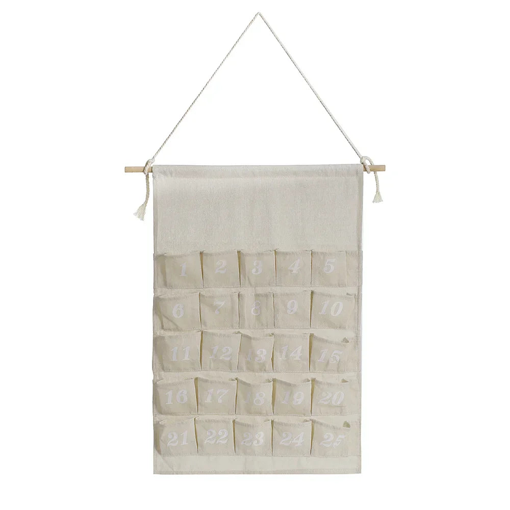Katoenen Adventskalender met 24 Zakjes – Duurzame & Herbruikbare Kerstdecoratie