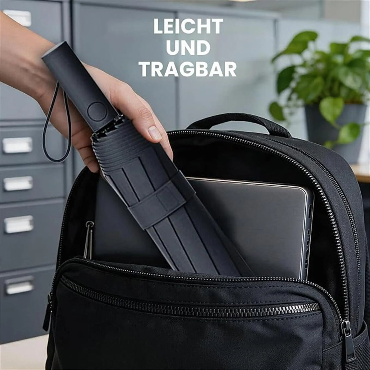 Compacte Windbestendige Zakparaplu 144 Ribben Zwart Opvouwbaar