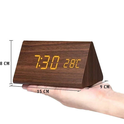 Houten LED-wekker met spraakbesturing en helderheidsregeling