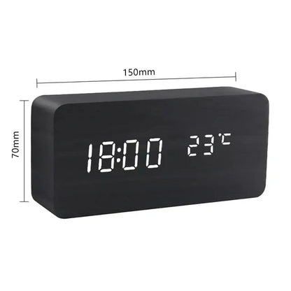 Houten LED-wekker met spraakbesturing en helderheidsregeling