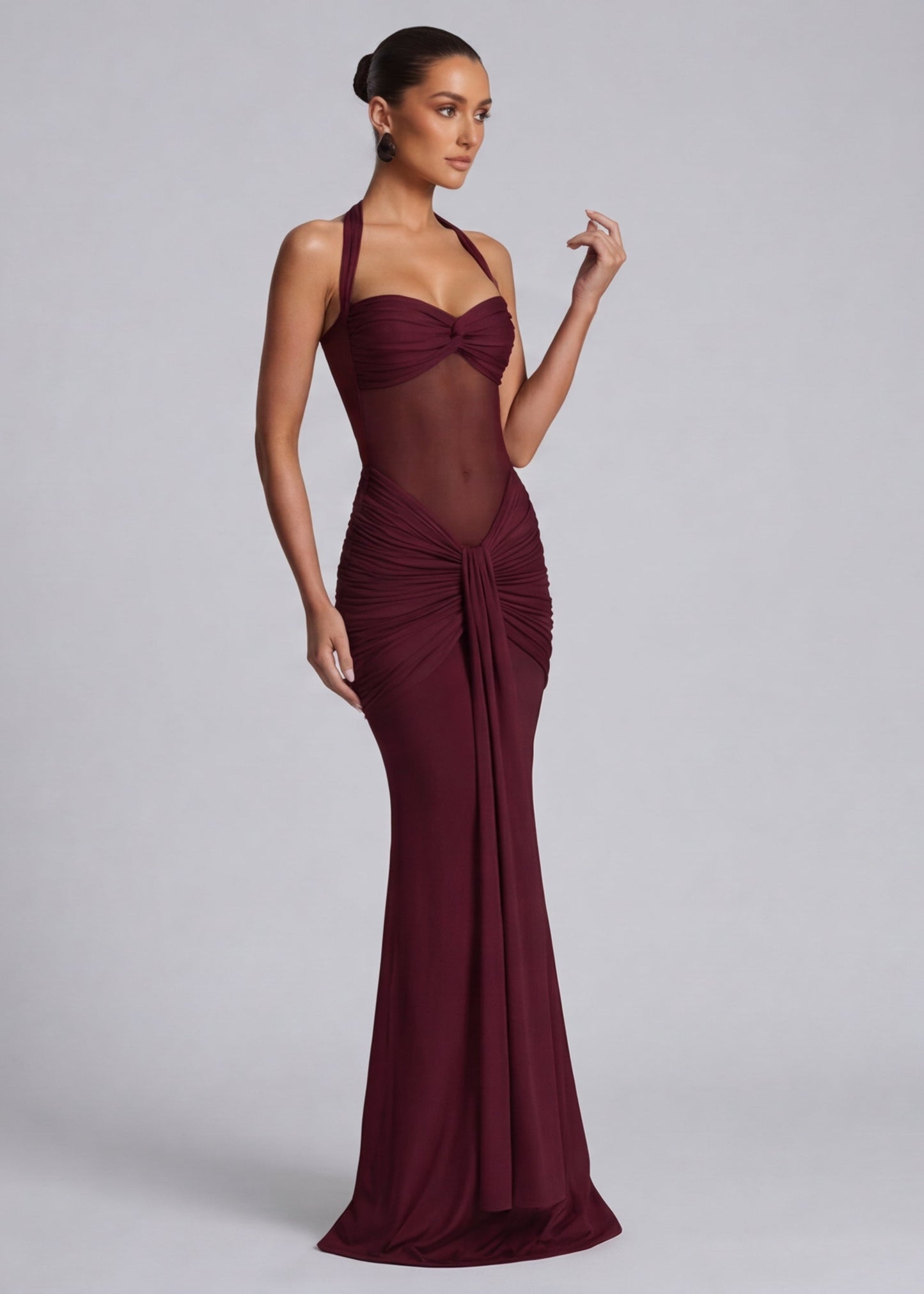 AvondVela Maxi Jurk met Halterhals en Gedrapeerde Taille