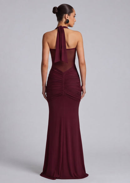 AvondVela Maxi Jurk met Halterhals en Gedrapeerde Taille