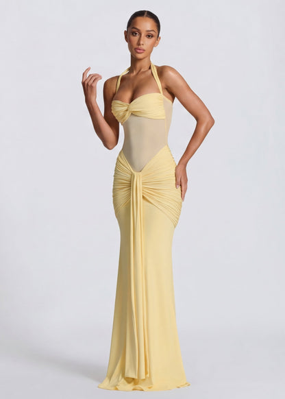 AvondVela Maxi Jurk met Halterhals en Gedrapeerde Taille
