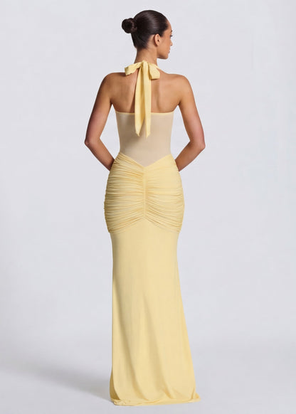 AvondVela Maxi Jurk met Halterhals en Gedrapeerde Taille
