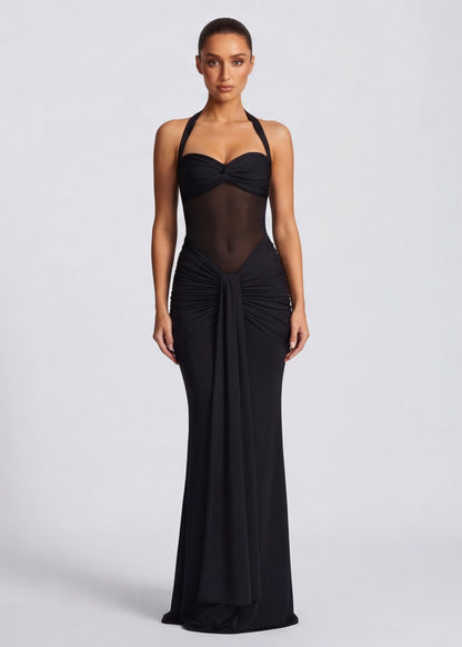 AvondVela Maxi Jurk met Halterhals en Gedrapeerde Taille