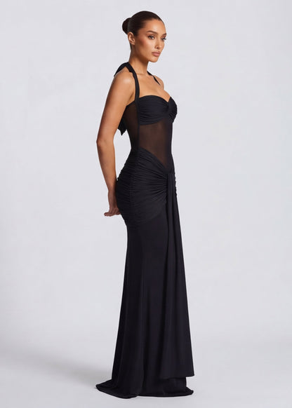 AvondVela Maxi Jurk met Halterhals en Gedrapeerde Taille