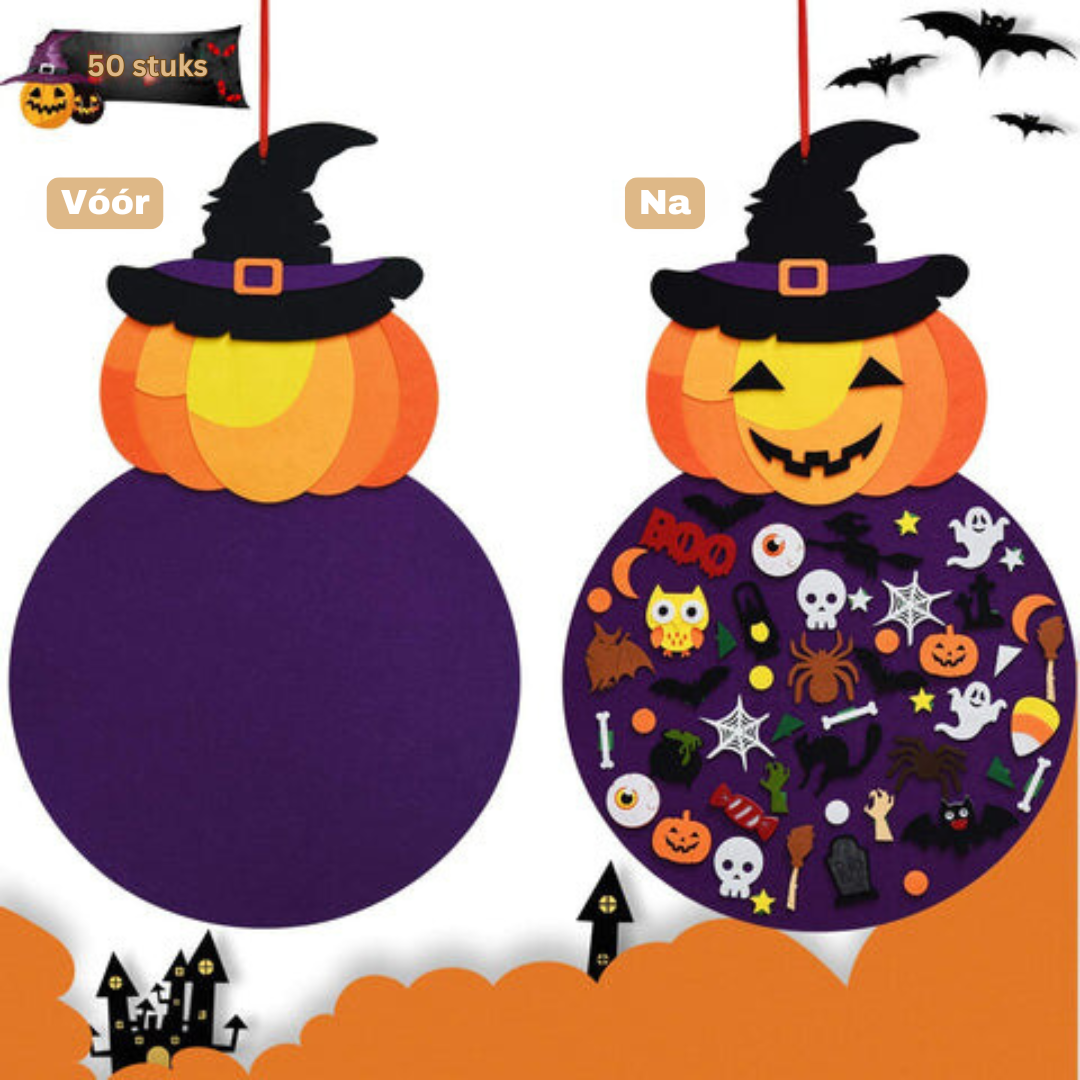 Halloweenheks Viltdecoratie met 50 Vilten Accessoires - Creatief Speelgoed