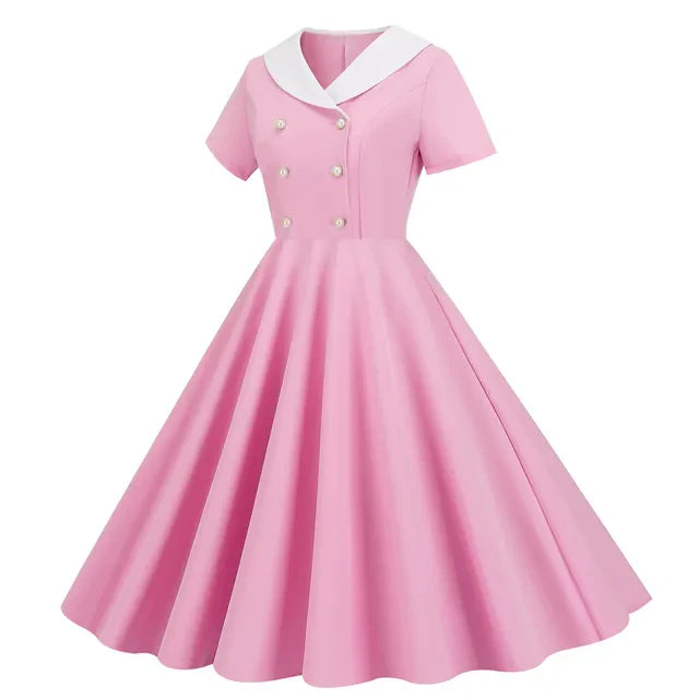 Bloemenmeisje Zomerse Vintage Knopen Grote Zwaai V-hals Jurk