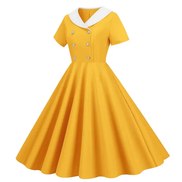 Bloemenmeisje Zomerse Vintage Knopen Grote Zwaai V-hals Jurk