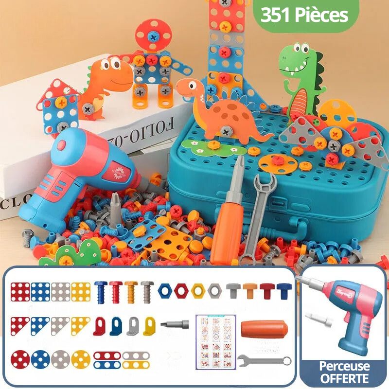 BuildiBox Creatieve Bouwset met Speelgoedboormachine – Draagbare Constructiekoffer voor Kinderen