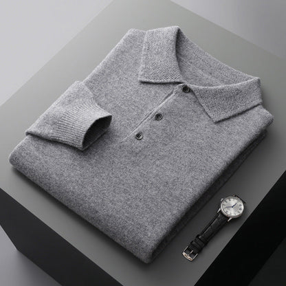 Cashmere/Merino Wol Lange Mouwen Polo Shirt
