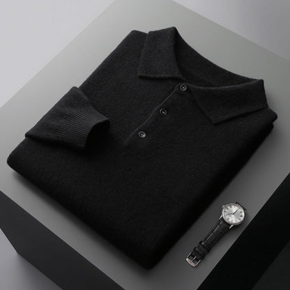 Cashmere/Merino Wol Lange Mouwen Polo Shirt