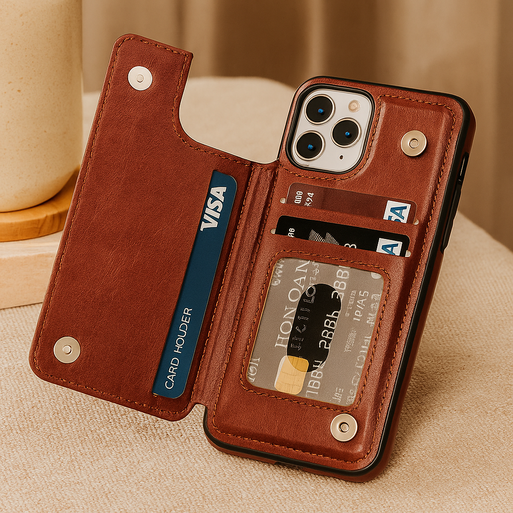 Luxe Lederen Telefoonhoes met Kaarthouder en Magneetsluiting