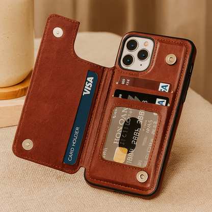 Luxe Lederen Telefoonhoes met Kaarthouder en Magneetsluiting