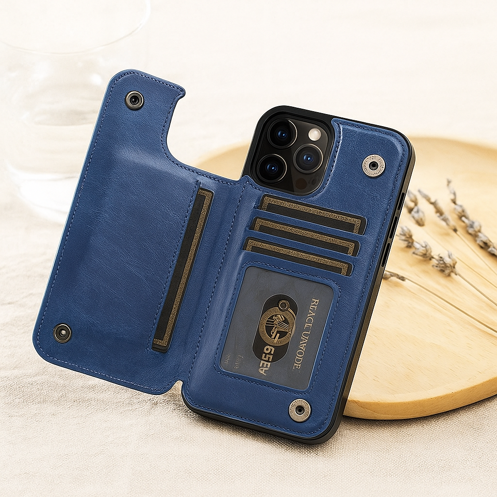 Luxe Lederen Telefoonhoes met Kaarthouder en Magneetsluiting