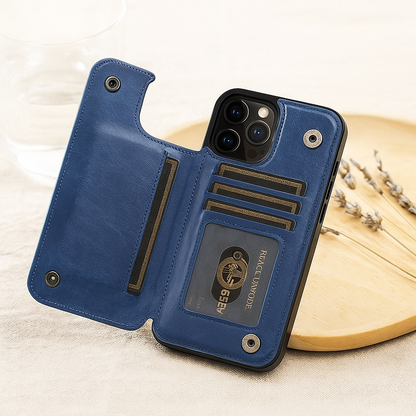 Luxe Lederen Telefoonhoes met Kaarthouder en Magneetsluiting