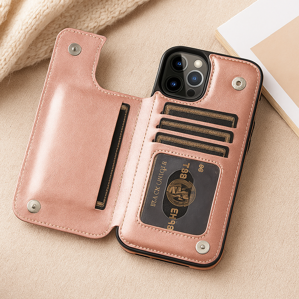 Luxe Lederen Telefoonhoes met Kaarthouder en Magneetsluiting