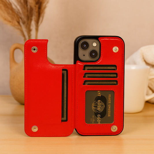 Luxe Lederen Telefoonhoes met Kaarthouder en Magneetsluiting