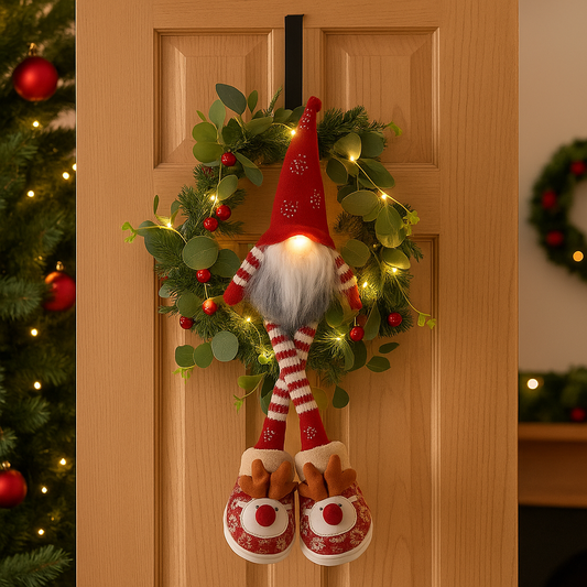 Feestelijke Kabouter LED-Krans – Decoratieve Kerstverlichting voor Deur en Muur