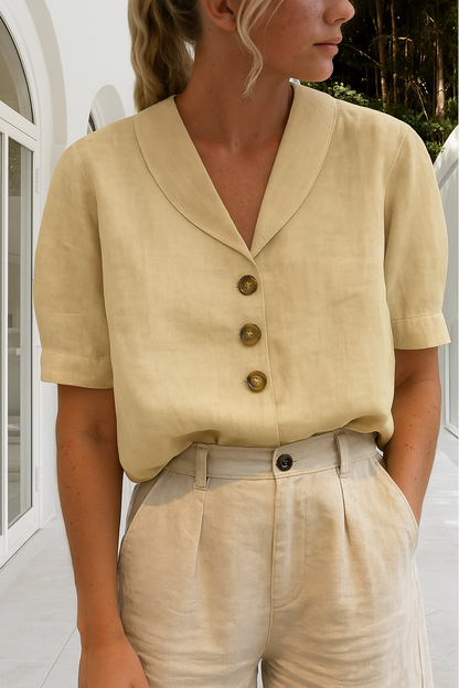 Dames T-shirt katoen-linnen – ademend zomershirt met envelophals